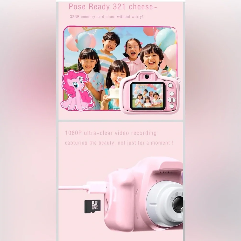 My Little Pony‎ Pinkie Pie Kids Digital Camera NIB 32GB Card Dual Camera USB